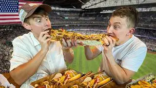 Brits try Texas Ballpark food!