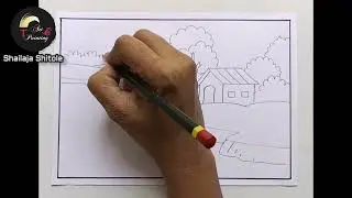 NATURE DRAWING/BEAUTIFUL SCENERY NATURE DRAWING/HOW TO DRAW SCENERY WITH PENCIL/EASY SCENERY DRAWING