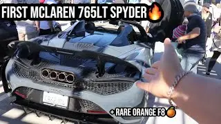 Very First McLaren 765LT Spyder in the US first look! + ULTRA RARE Orange Ferrari F8 Tributo!