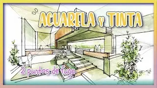 Perspectiva con 2 puntos de fuga - Acuarela