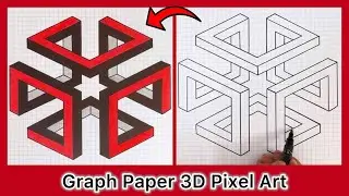 Geometric 3D Drawing Tutorial on Grid Paper ✍🏻 Dimensional Drawing Pixel Art 🗓️