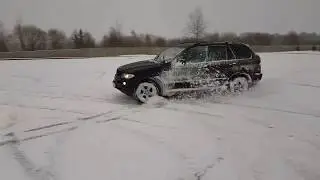 bmw x5 e53 первый снег лёгкий дрифт