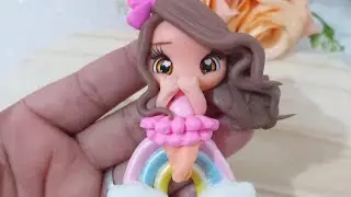 Aplique para laços Menina no arco iris