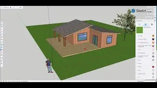 How to Draw 3D Wooden House with Shed Roof in SketchUp Free | Add Wood Pillars, Doors & Windows