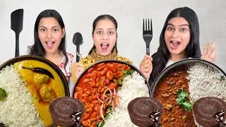 Big Spoon Vs Small Spoon Vs Fork Food Eating Challenge | Kadhi Chawal,Rajma Chawal,Dalmakhani Chawal