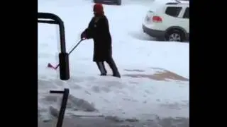 Guy falling while shoveling snow but secretly dancing to Guile Theme