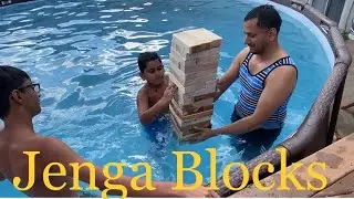 Playing Jenga Blocks in the pool/Summer pool 🏊 time fun !