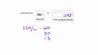Example conversion from decimal to unsigned binary