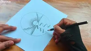 Scenery drawing in circle || Pencil Drawing || Landscape Scene Art Sketch