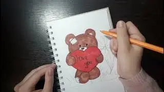 РИСУЕМ ОЧЕНЬ МИЛОГО МИШКУ С СЕРДЕЧКОМ