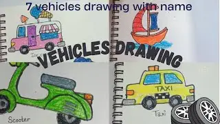How to draw and colour Means of transport/ vehicles drawing with their name #viralvideo #vehicles