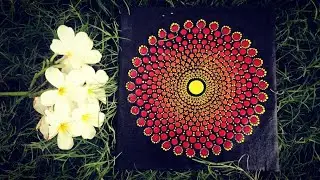 Mandala dot painting on homemade canvas/how to draw dot mandala/DIY/canvas wall art DIY/mandala art