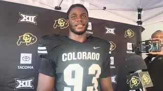 Emerging Colorado edge player Samuel Okunlola fields questions from the media