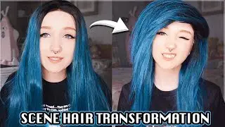 SCENE HAIR TRANSFORMATION + TUTORIAL 💇 CUTTING & STYLING AN EMO WIG ☠️💙🖤 [ft. EvaHair] ✨