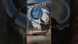 2 minute Wolf spray paint art time lapse moon #shorts #spraypaintart #art