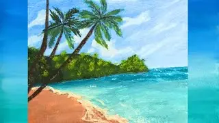 Easy Tropical Beach /Acrylic Painting For Beginners #14