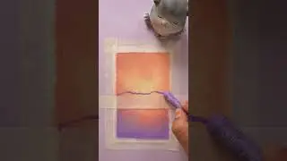 Oil pastel drawing - Peach sunset willow tree 