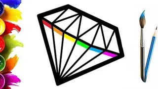 How to Draw a Diamond with Rainbow for Children / Easy Drawing Step by Step