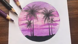 Paisagem fácil com 3 lápis de cor.