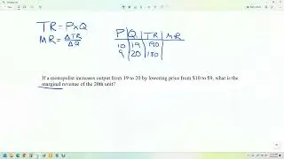 Finding MR for a monopoly with price and quantity in a table