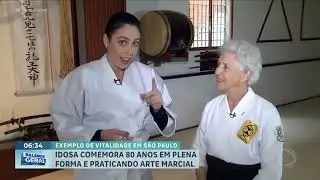 Mª Cristina Godoy, praticante há quase 30 anos, comemora o seu aniversário de 80 anos no tatame.