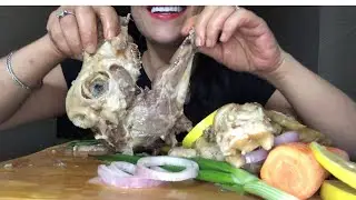Mukbang eating goat head & feet | stuffed intestines اكل راس واقدام ومحشي أمعاء الخروف | الباجة