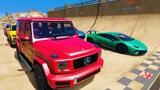 GTA V SPIDERMAN, Pink, Red Epic Mega Parkour Challenge \ New Cars, Motorcycle, Helicopter
