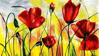 Как легко нарисовать маки. Рисуем цветы гуашью. Рисуем яркие маки. Правополушарное рисование.