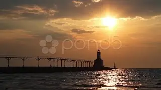 Michigan City Lighthouse Sunset Loop. Stock Footage