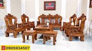 Bộ bàn ghế cẩm lai cột 16 chạm nghê vân tuyển siêu cấp