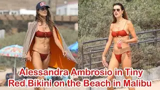 Alessandra Ambrosio in Tiny Red Bikini on the Beach in Malibu