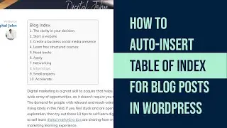 How to Auto Insert Table of Contents in Blog Posts || WordPress Tutorials in Telugu