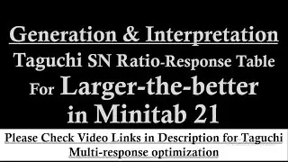 How to Generate Taguchi Signal-to-Noise Ratio Higher the Better in Minitab | Taguchi Optimization