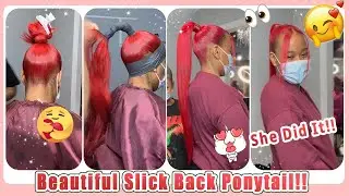 💘How About Red Color Slick Back Ponytail? Tutorial For Hair Extensions~ High Pony Look 