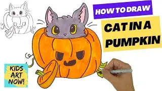 🎃 How to Draw a Cute Cat in a Pumpkin! 🐱 |Easy Step-By-Step