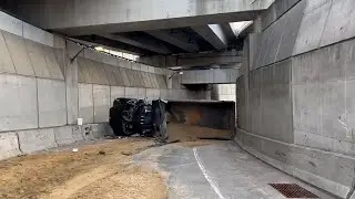Dump truck spilled on Boston highway ramp