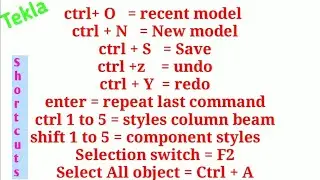Common Commands in Tekla | Render shortcuts | Selection objects |  Most used | Tamil