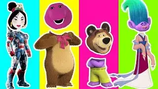 Wrong Heads Barney Dinosaur, Masha and the Bear, Disney Princess, Trolls Finger Family Song