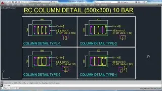Col. Reinf. Detail - 500x300-10 BAR-2 (Rebar Arrang.) in Engineering Drawing (AutoCad Hindi-Urdu)