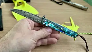 Крутой нож дамасская сталь, карманный нож дамасской сталью. Нож ручной работы