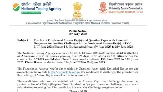 NET / JRF | NTA | Provisional Result | June Cycle 2023 | Important Notice | Result |