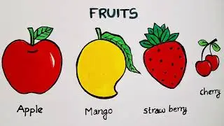 fruits drawing | how to draw fruits | how to draw apple, mango, strawberry & cherry | #fruitdrawing