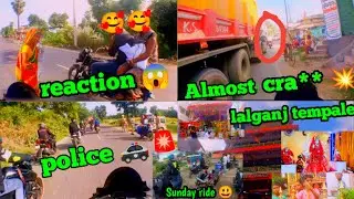 Sunday ride with lalganj femous Durga mandir | cute  reaction 😱 | police 🚓🚨 | Mt -15 almost cra**