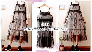 DIY Tulle Ruffle Tiered Cami Dress👒Summer Dress / 手作り服 Cute Comfy Outfit / Sewing Tutorialㅣmadebyaya