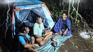 Camping & fishing - in the rain day and night - hunting and cooking fish in the wild - ASMR