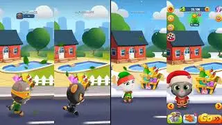 Talking Tom Gold Run Super Tom vs Super Ginger vs Elf Angela vs Santa Tom vs Roy Raccoon Gameplay