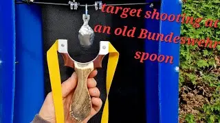 target shooting at an old armee spoon, full butterfly slingshot shooting
