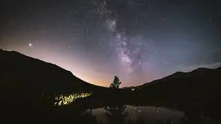 Milky Way over Lily Lake in Rocky Mountain National Park.