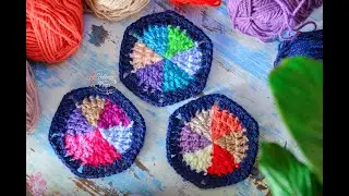 Hexágono con triángulos de colores!!! ( Técnicas y crochet )