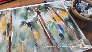 Watercolor Palm Trees with Dreamy Light Leaks